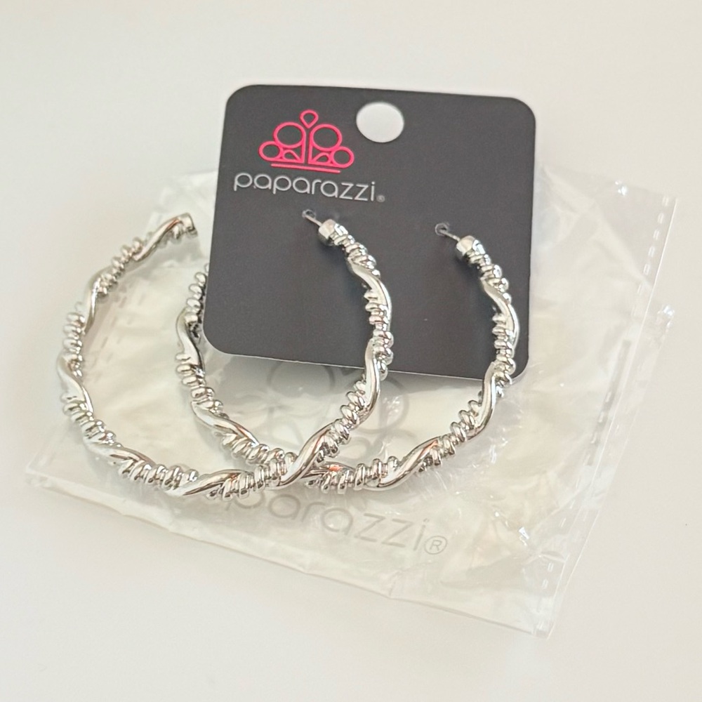 Paparazzi Silver Twisted Hoop Earrings